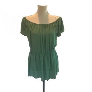 NWOT Anthropologie Kelly Green Scallop-Edge Top